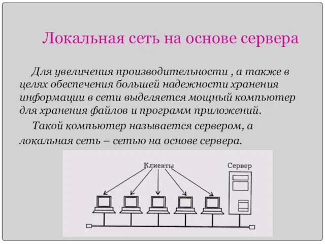 Локальная сеть на основе сервера Для увеличения производительности , а