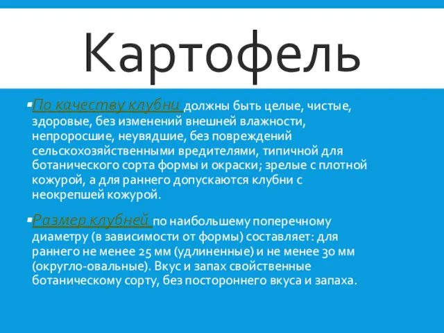 По качеству клубни должны быть целые, чистые, здоровые, без изменений