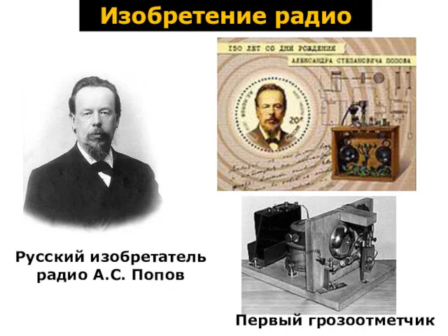 Изобретение радио Русский изобретатель радио А.С. Попов Первый грозоотметчик