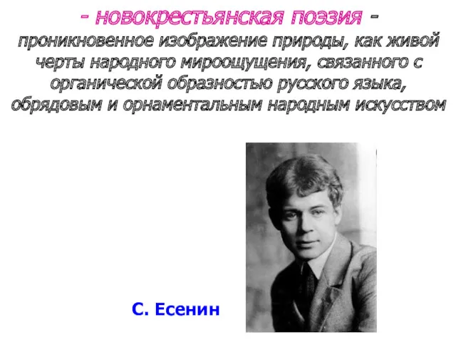 - новокрестьянская поэзия - проникновенное изображение природы, как живой черты