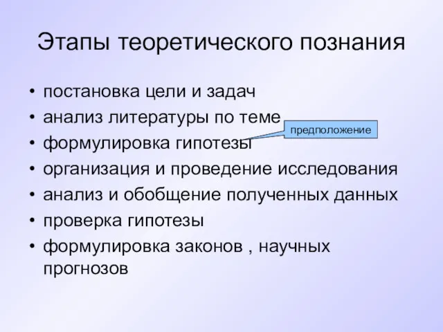 Этапы теоретического познания постановка цели и задач анализ литературы по