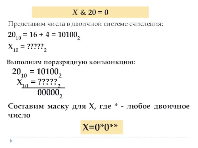 Представим числа в двоичной системе счисления: 2010 = 16 +