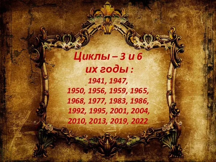 Циклы – 3 и 6 их годы : 1941, 1947,