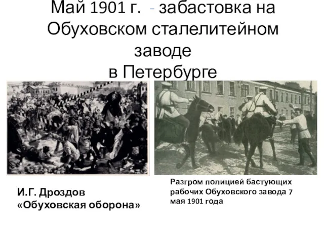 Май 1901 г. - забастовка на Обуховском сталелитейном заводе в Петербурге Разгром полицией