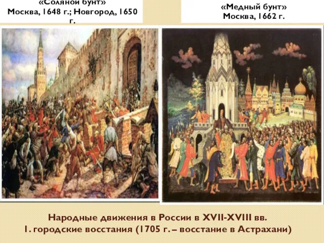 Народные движения в России в XVII-XVIII вв. 1. городские восстания