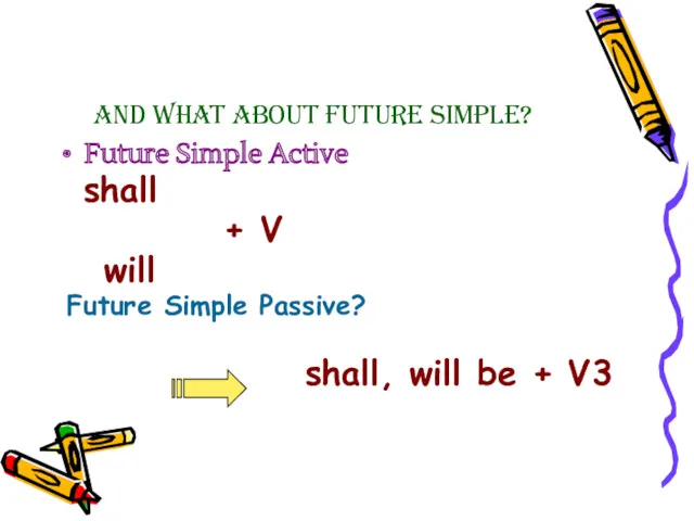 And what about Future Simple? Future Simple Active shall +