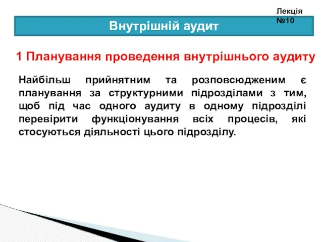 Внутрішній аудит 1 Планування проведення внутрішнього аудиту Найбільш прийнятним та