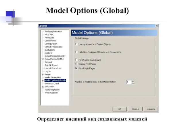 Model Options (Global) Определяет внешний вид создаваемых моделей