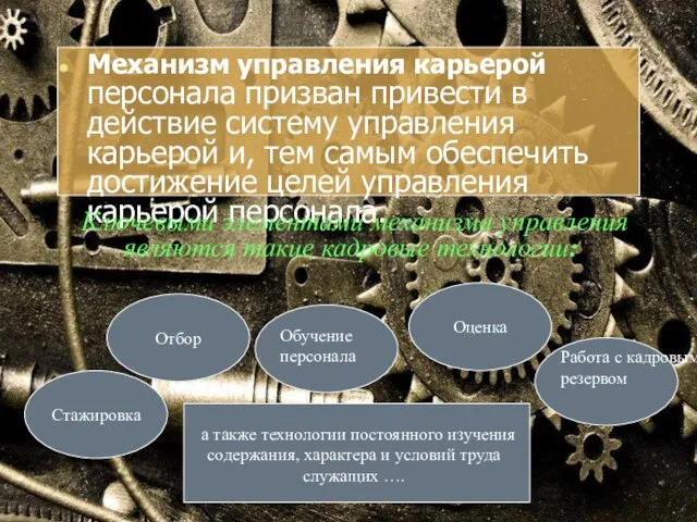 Механизм управления карьерой персонала призван привести в действие систему управления