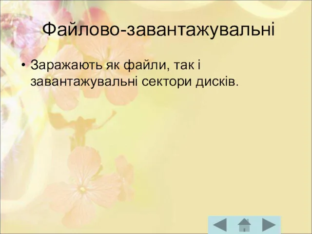 Файлово-завантажувальні Заражають як файли, так і завантажувальні сектори дисків.