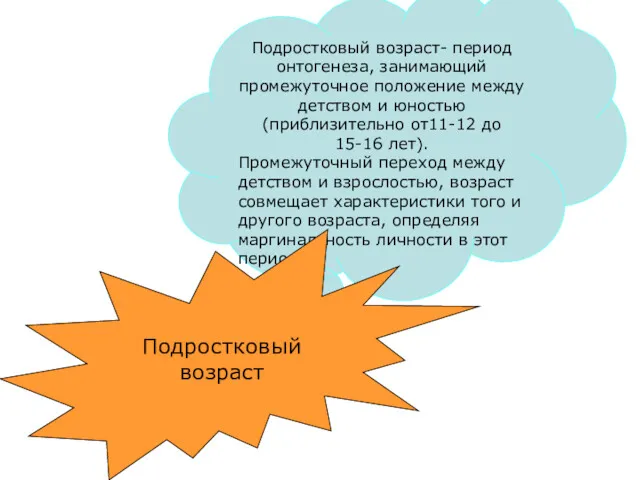 Подростковый возраст- период онтогенеза, занимающий промежуточное положение между детством и