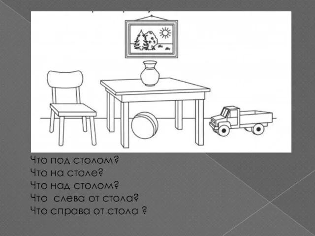 Что под столом? Что на столе? Что над столом? Что