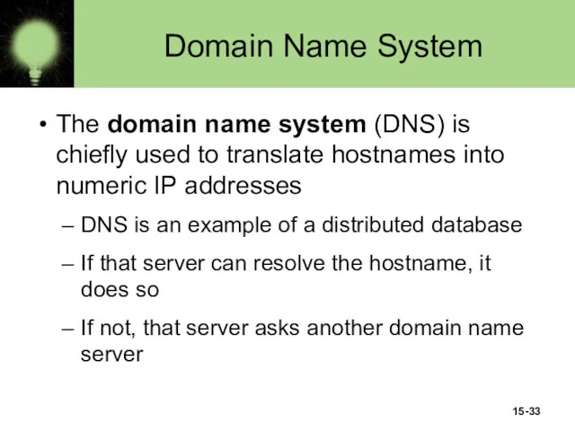 15- Domain Name System The domain name system (DNS) is