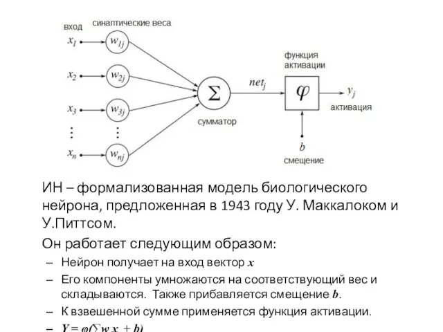 ИН – формализованная модель биологического нейрона, предложенная в 1943 году