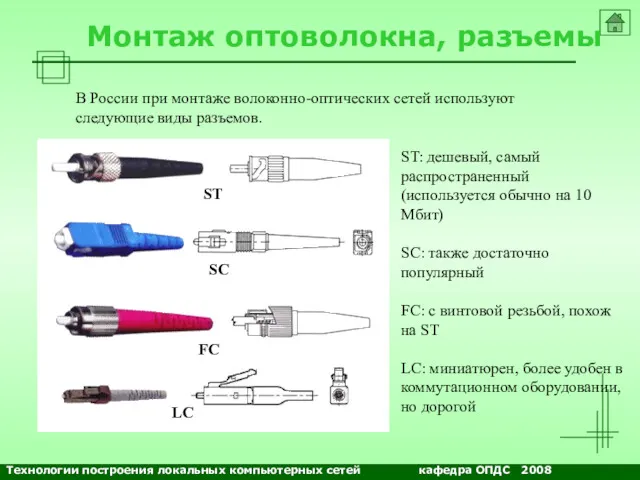 NETS and OSs Монтаж оптоволокна, разъемы В России при монтаже