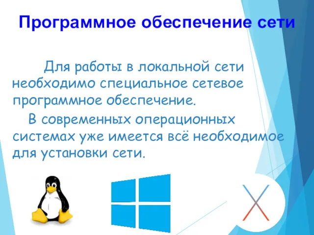 Программное обеспечение сети Для работы в локальной сети необходимо специальное