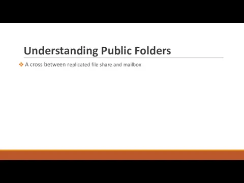 Understanding Public Folders A cross between replicated file share and mailbox