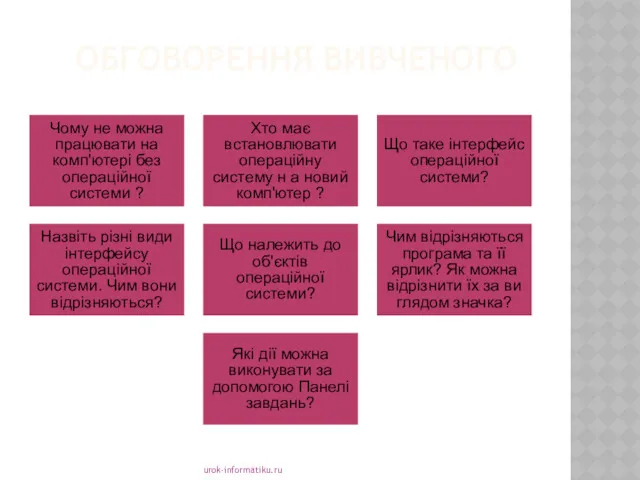 ОБГОВОРЕННЯ ВИВЧЕНОГО urok-informatiku.ru Чому не можна працювати на комп'ютері без