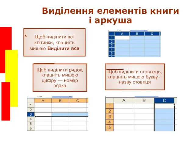 Виділення елементів книги і аркуша Щоб виділити всі клітинки, клацніть