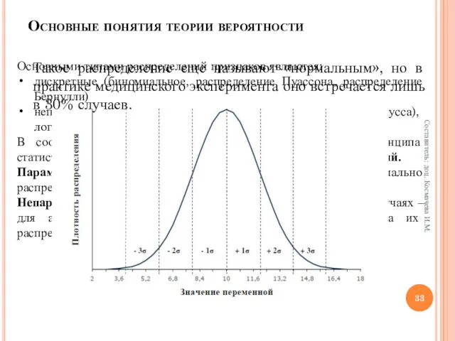 Основными типами распределений признаков являются: дискретные (биномиальное, распределение Пуассона, распределение