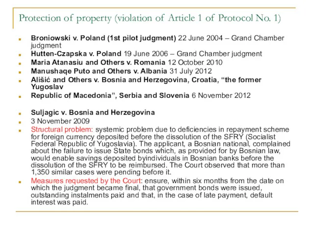 Protection of property (violation of Article 1 of Protocol No.