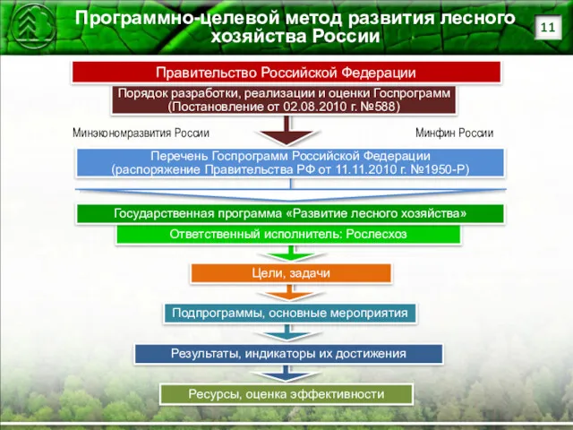 Ответственный исполнитель: Рослесхоз Программно-целевой метод развития лесного хозяйства России Порядок