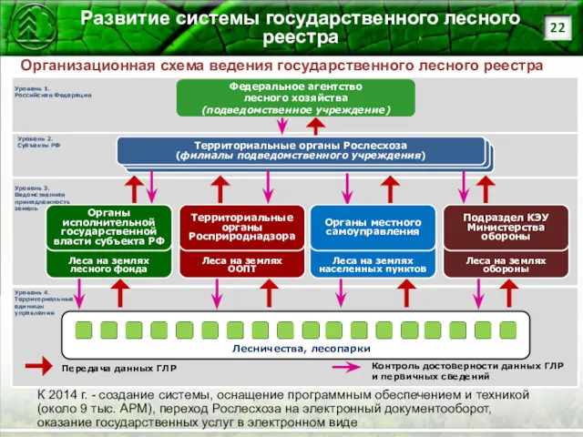 Развитие системы государственного лесного реестра Лесничества, лесопарки Леса на землях