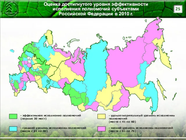 Оценка достигнутого уровня эффективности исполнения полномочий субъектами Российской Федерации в