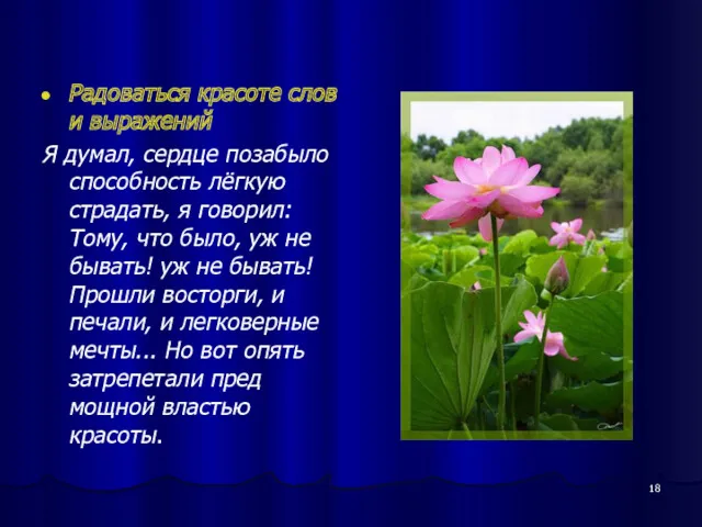 Радоваться красоте слов и выражений Я думал, сердце позабыло способность