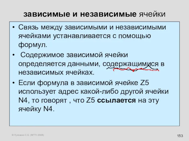 © Луковкин С.Б. (МГТУ-2008) зависимые и независимые ячейки Связь между зависимыми и независимыми