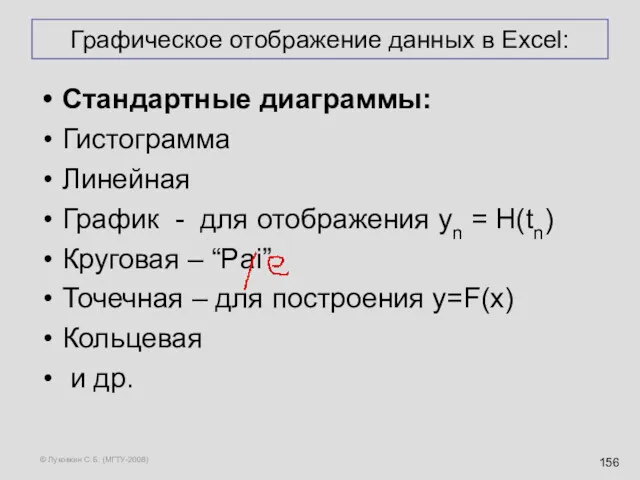 © Луковкин С.Б. (МГТУ-2008) Графическое отображение данных в Excel: Стандартные