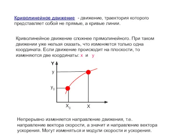 Криволинейное движение - движение, траектория которого представляет собой не прямые,