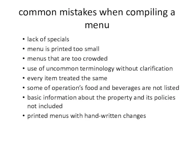 common mistakes when compiling a menu lack of specials menu