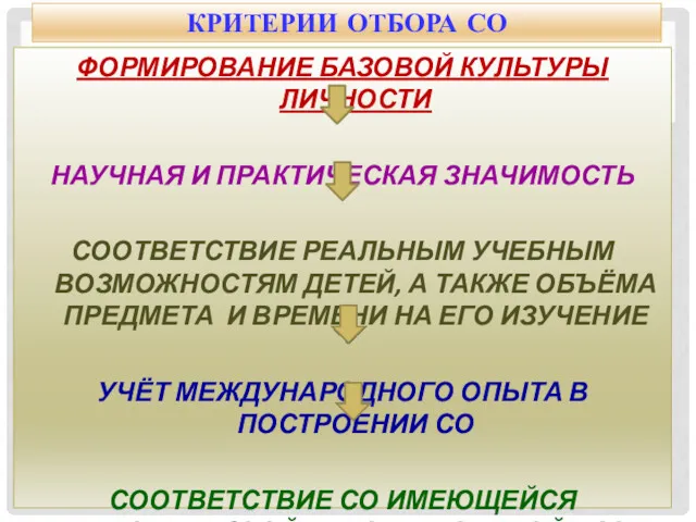 КРИТЕРИИ ОТБОРА СО ФОРМИРОВАНИЕ БАЗОВОЙ КУЛЬТУРЫ ЛИЧНОСТИ НАУЧНАЯ И ПРАКТИЧЕСКАЯ