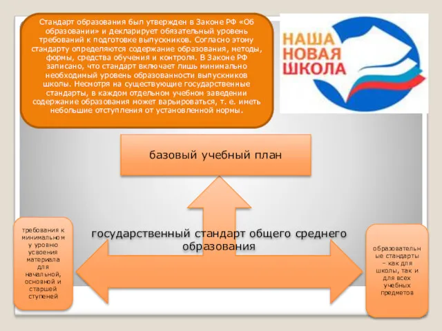 Стандарт образования был утвержден в Законе РФ «Об образовании» и