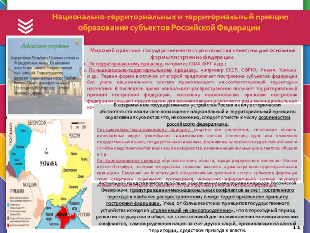 Национально-территориальных и территориальный принцип образования субъектов Российской Федерации Мировой практике