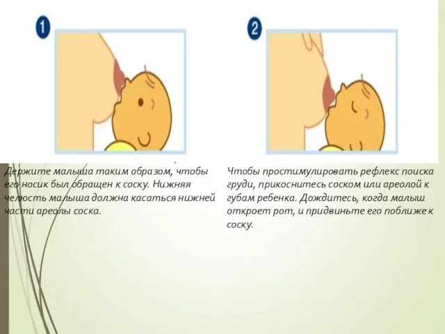 Держите малыша таким образом, чтобы его носик был обращен к