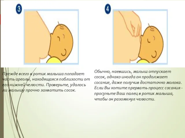 Прежде всего в ротик малыша попадает часть ареолы, находящаяся поблизости