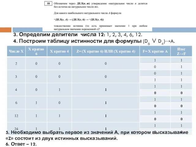 3. Определим делители числа 12: 1, 2, 3, 4, 6,