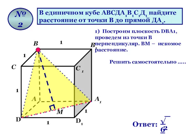 В единичном кубе АВСДА1В1С1Д1 найдите расстояние от точки В до прямой ДА1. №