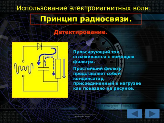 Использование электромагнитных волн. Принцип радиосвязи. Детектирование. Пульсирующий ток сглаживается с