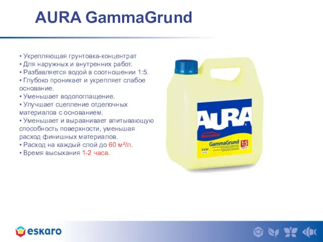 AURA GammaGrund • Укрепляющая грунтовка-концентрат • Для наружных и внутренних