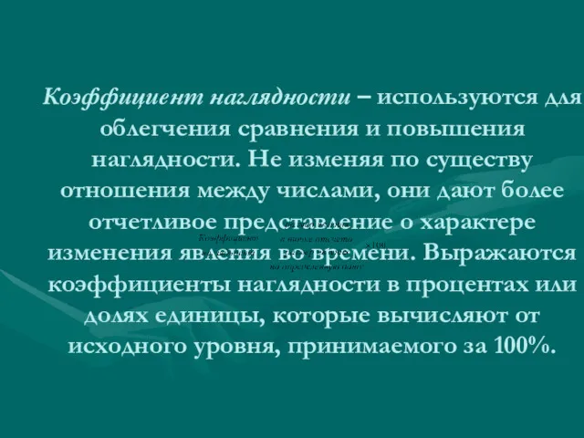 Коэффициент наглядности – используются для облегчения сравнения и повышения наглядности.