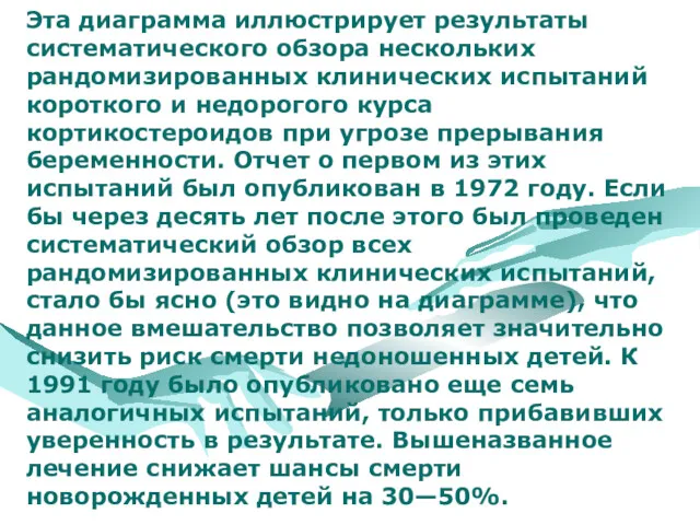 Эта диаграмма иллюстрирует результаты систематического обзора нескольких рандомизированных клинических испытаний