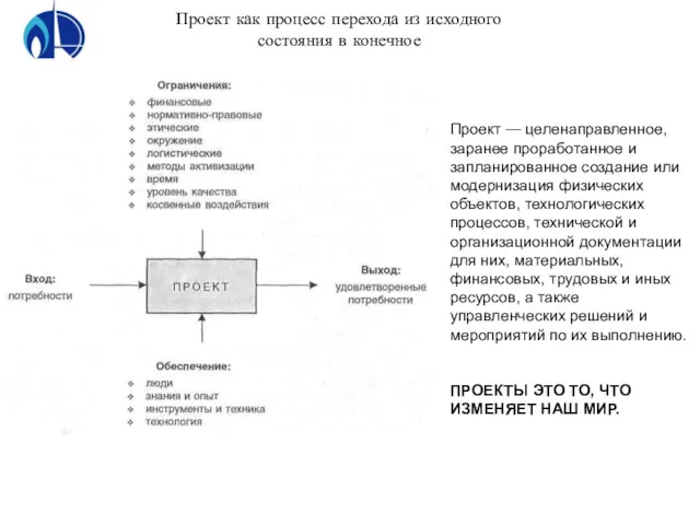 Проект как процесс перехода из исходного состояния в конечное Проект