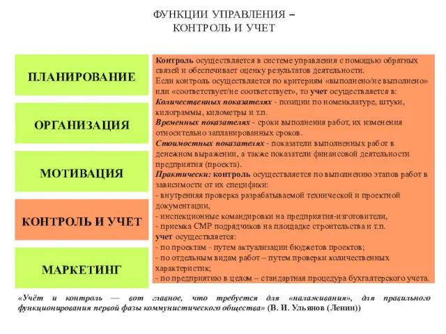 ФУНКЦИИ УПРАВЛЕНИЯ – КОНТРОЛЬ И УЧЕТ