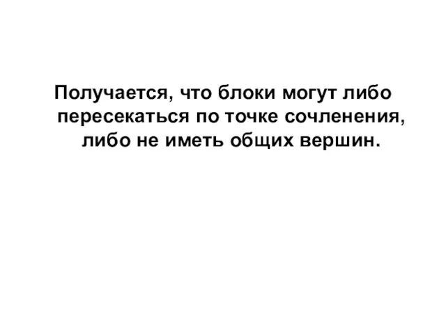 Получается, что блоки могут либо пересекаться по точке сочленения, либо не иметь общих вершин.