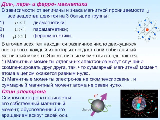 Диа-, пара- и ферро- магнетики В зависимости от величины и