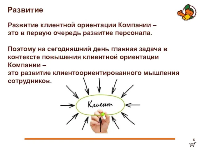 Развитие Развитие клиентной ориентации Компании – это в первую очередь