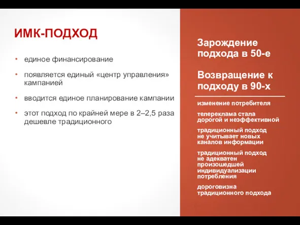 Зарождение подхода в 50-е Возвращение к подходу в 90-х изменение